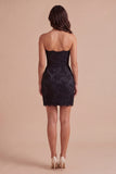 Black Pink Bodycon Floral Strapless Short Cocktail Dress with Bow