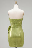 Green Corset Bodycon Ruched Short Cocktail Dress with 3D Flower
