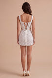 Sparkly Beaded White Corset Thick Straps Short Cocktail Dress