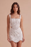Sparkly Beaded White Corset Thick Straps Short Cocktail Dress