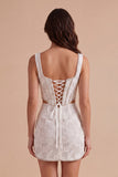 Sparkly Beaded White Corset Thick Straps Short Cocktail Dress