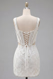 Sparkly Beaded White Corset Thick Straps Short Cocktail Dress