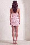 Sparkly Pink Beaded Bodycon Floral Short Cocktail Dress