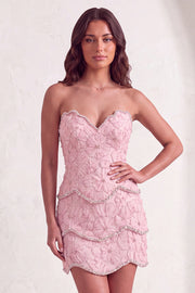 Sparkly Pink Beaded Bodycon Floral Short Cocktail Dress