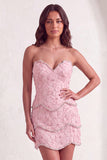 Sparkly Pink Beaded Bodycon Floral Short Cocktail Dress