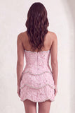 Sparkly Pink Beaded Bodycon Floral Short Cocktail Dress