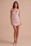 Sparkly Pink Beaded Bodycon Floral Short Cocktail Dress
