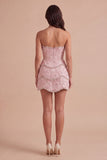 Sparkly Pink Beaded Bodycon Floral Short Cocktail Dress