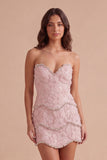 Sparkly Pink Beaded Bodycon Floral Short Cocktail Dress