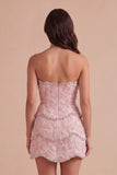 Sparkly Pink Beaded Bodycon Floral Short Cocktail Dress
