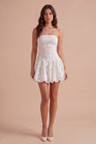 White A Line Lace Floral Strapless Short Cocktail Dress