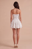 White A Line Lace Floral Strapless Short Cocktail Dress