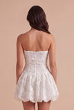 White A Line Lace Floral Strapless Short Cocktail Dress