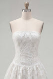 White A Line Lace Floral Strapless Short Cocktail Dress