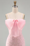 Sparkly Pink Beaded Short Bodycon Floral Cocktail Dress with Bow