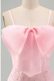 Sparkly Pink Beaded Short Bodycon Floral Cocktail Dress with Bow