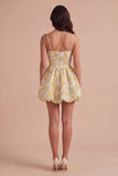 Yellow Floral A Line Spaghetti Straps Short Cocktail Dress