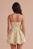 Yellow Floral A Line Spaghetti Straps Short Cocktail Dress