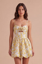 Yellow Floral A Line Spaghetti Straps Short Cocktail Dress
