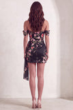 Bodycon Floral Off the Shoulder Black Short Cocktail Dress