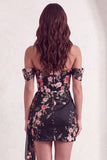 Bodycon Floral Off the Shoulder Black Short Cocktail Dress
