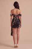 Bodycon Floral Off the Shoulder Black Short Homecoming Dress