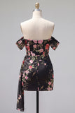 Bodycon Floral Off the Shoulder Black Short Homecoming Dress