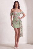 Bodycon Floral Off the Shoulder Black Short Cocktail Dress