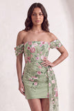 Bodycon Floral Off the Shoulder Black Short Cocktail Dress