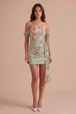 Bodycon Floral Off the Shoulder Black Short Homecoming Dress
