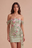 Bodycon Floral Off the Shoulder Black Short Homecoming Dress