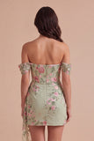 Bodycon Floral Off the Shoulder Black Short Homecoming Dress