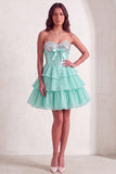 Mint A Line Corset Sparkly Sequined Short Cocktail Dress with Ruffles