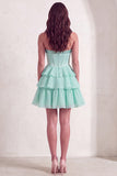Mint A Line Corset Sparkly Sequined Short Cocktail Dress with Ruffles