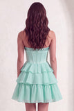 Mint A Line Corset Sparkly Sequined Short Cocktail Dress with Ruffles