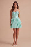 Mint A Line Corset Sparkly Sequined Short Cocktail Dress with Ruffles