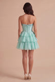 Mint A Line Corset Sparkly Sequined Short Cocktail Dress with Ruffles