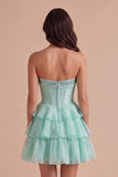 Mint A Line Corset Sparkly Sequined Short Cocktail Dress with Ruffles
