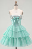 Mint A Line Corset Sparkly Sequined Short Cocktail Dress with Ruffles