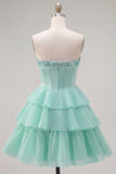 Mint A Line Corset Sparkly Sequined Short Cocktail Dress with Ruffles