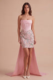 Sparkly Pink Corset Bodycon Strapless Short Cocktail Dress with Bow