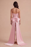 Sparkly Pink Corset Bodycon Strapless Short Cocktail Dress with Bow