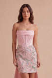 Sparkly Pink Corset Bodycon Strapless Short Cocktail Dress with Bow