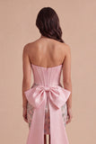 Sparkly Pink Corset Bodycon Strapless Short Cocktail Dress with Bow