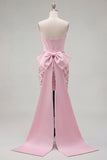 Sparkly Pink Corset Bodycon Strapless Short Cocktail Dress with Bow