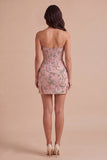 Bodycon Sparkly Sequined Pink Floral Short Cocktail Dress