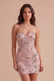 Bodycon Sparkly Sequined Pink Floral Short Cocktail Dress
