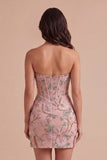 Bodycon Sparkly Sequined Pink Floral Short Cocktail Dress