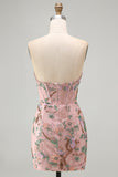 Bodycon Sparkly Sequined Pink Floral Short Cocktail Dress
