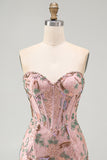 Bodycon Sparkly Sequined Pink Floral Short Cocktail Dress